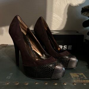 Elegant Deep Purple and Brass Women's Heels